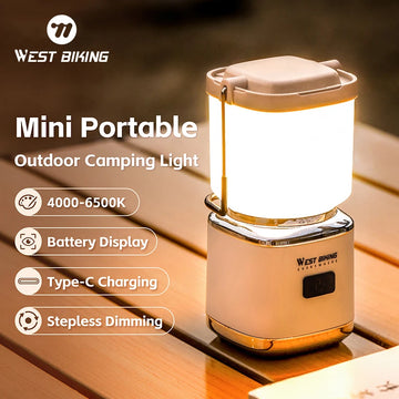 WEST BIKING Mini Outdoor Camping Light Portable Camping Atmosphere Lantern 4 Light Modes Type-C Fast Charging Hanging Tent Light